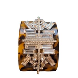 Lia Sophia Tortoiseshell Resin Cuff Bracelet with Crystal Accents Small Classic